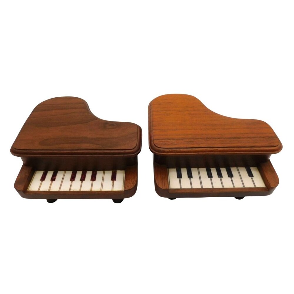Set of 2 Wood Grand Piano Music Boxes Wish Upon a Star Your Heart Makes Songs 5"